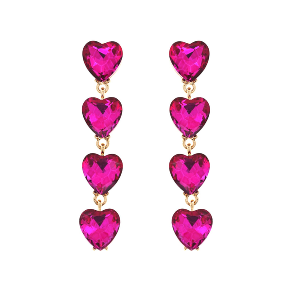 Pink Crystal Heart Drop Earrings
