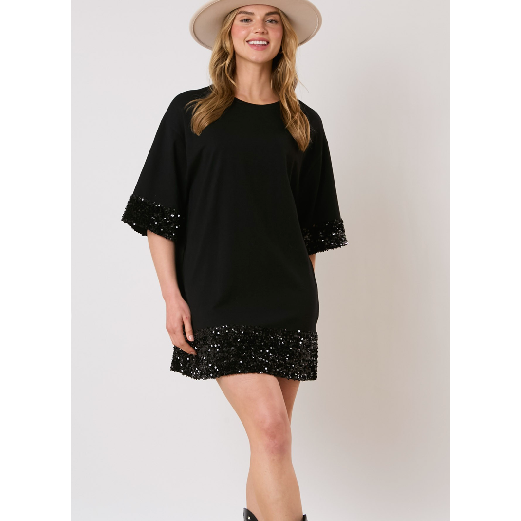 Sequin Bands Cotton Jersey Tee Dress