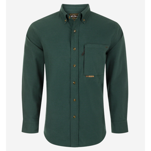 Drake Autumn Brushed Twill Houndstooth Button-Down Long Sleeve Shirt - Pine Needle