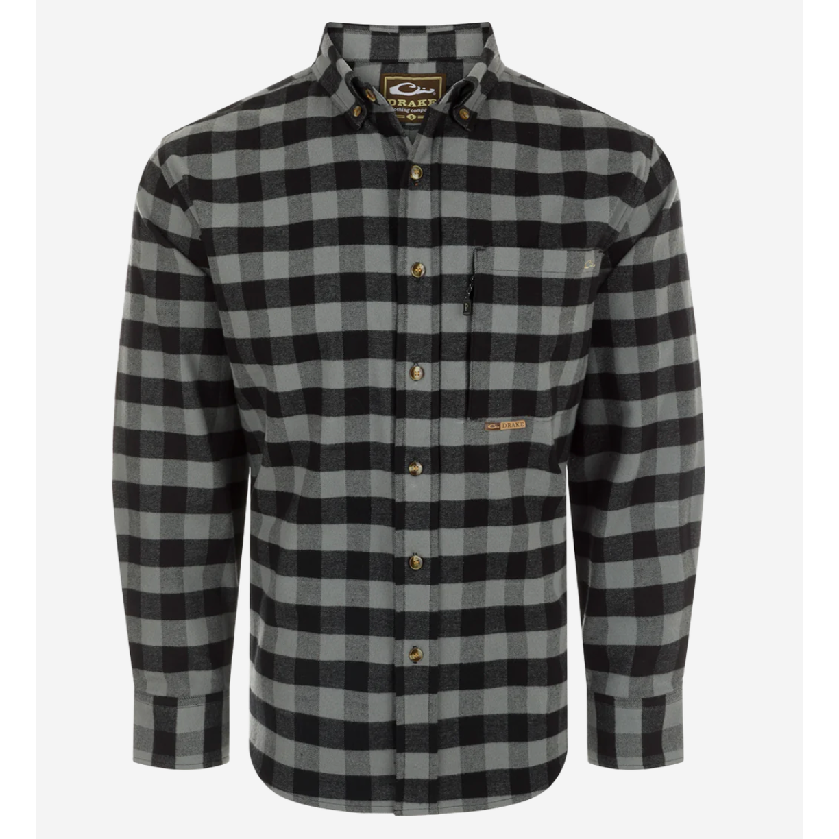 Drake Autumn Brushed Twill Buffalo Plaid Button-Down Long Sleeve Shirt - Monument Grey