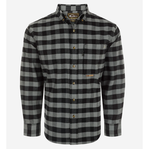 Drake Autumn Brushed Twill Buffalo Plaid Button-Down Long Sleeve Shirt - Monument Grey