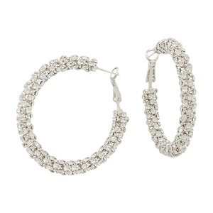 Silver Crystal Studded 1.8" Hoop Earring