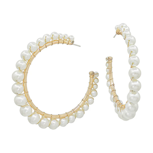 Water Resistant Freshwater Pearl 2" Hoop Earring