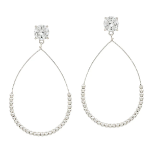 Water Resistant Crystal Stud with Silver Beaded Teardrop 2" Earring