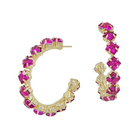 Hot Pink Crystal Diamond Shaped 1.5" Earring