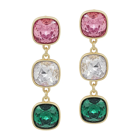 Multi Crystal Triple Drop 2" Earring