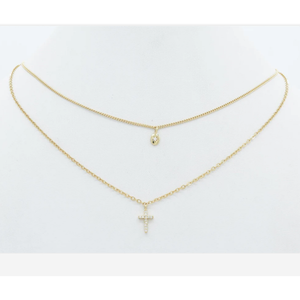 Two Layer Rhinestone Cross and Gold Chain 16"-18" Necklace