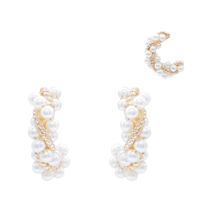 Gold Rhinestone and Pearl Wrapped 1.75" Hoop Earring