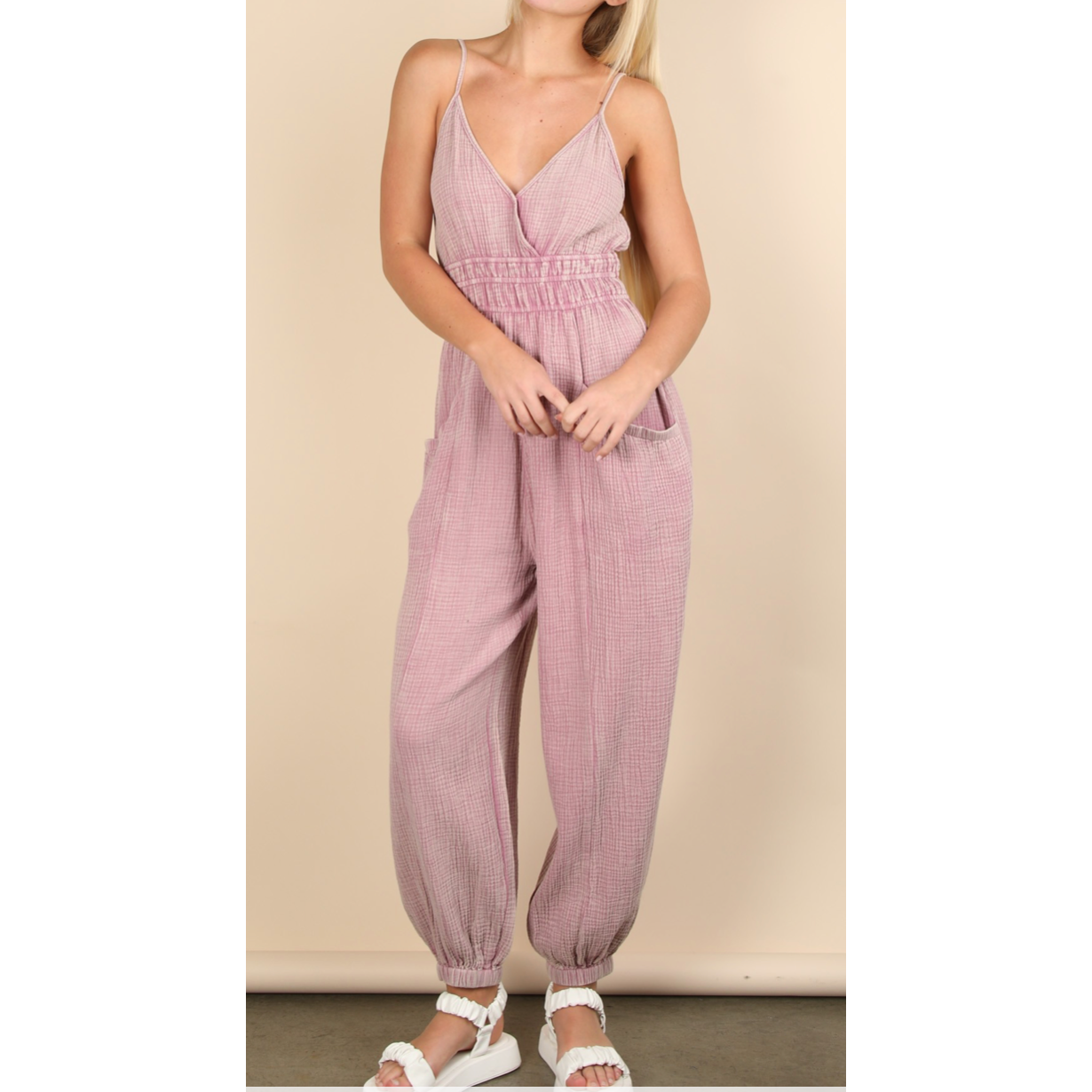 Mineral Washed Cotton Gauze Casual Jumpsuit