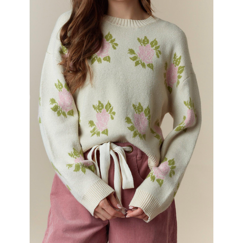 Big Roses Jacquard Sweater Top