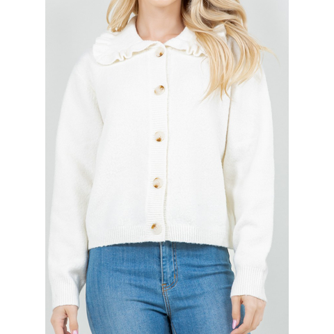Ruffle Collar Button Cardigan