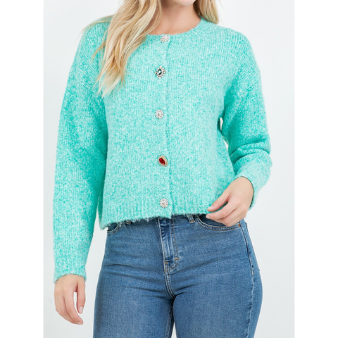 Jewel Button Fuzzy Cardigan