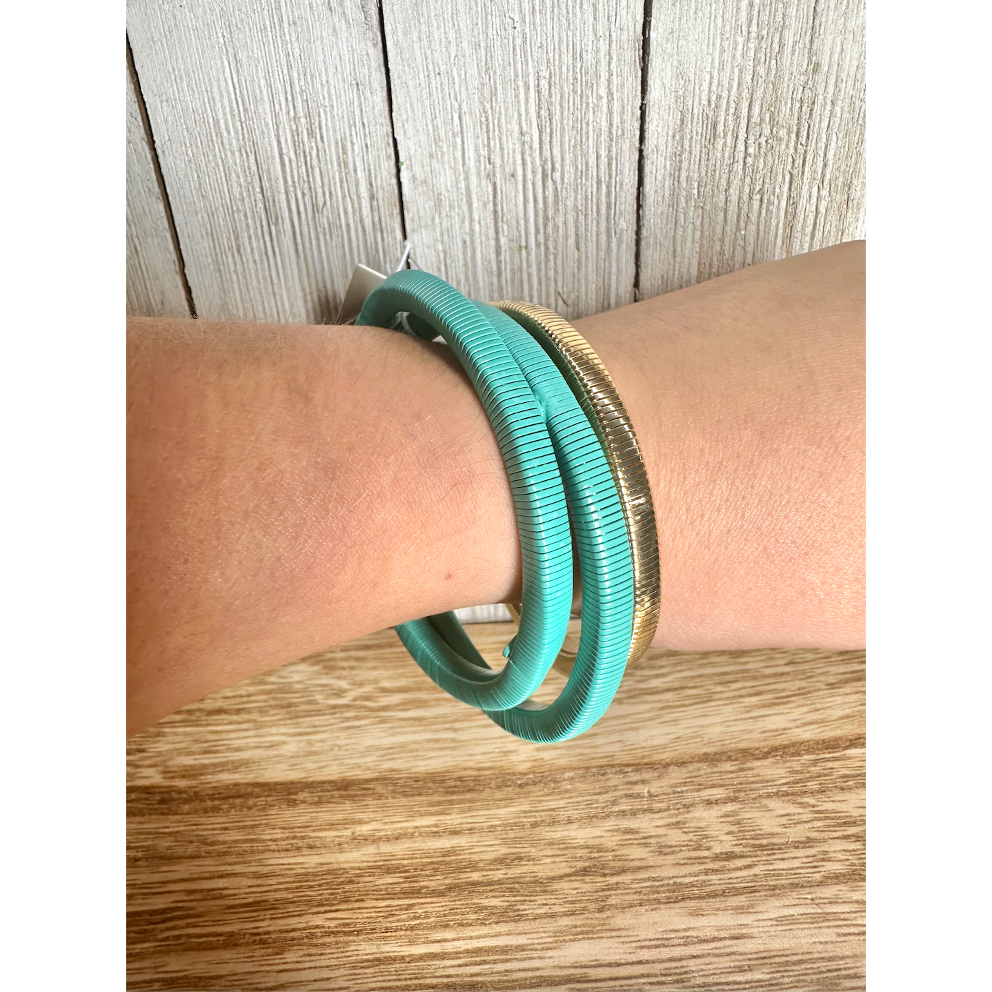 Teal and Gold Set of 3 Wired Stretch Bracelets