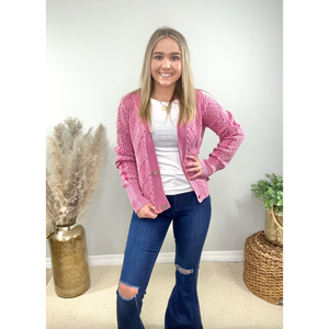 Washed Pink Cable Knit Cardigan