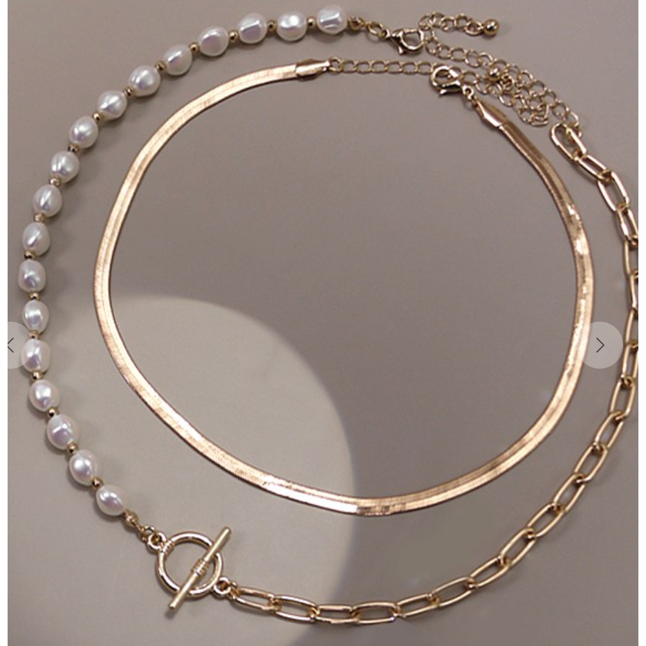 Mix Pearl Link Chain Multi-Layer Necklace