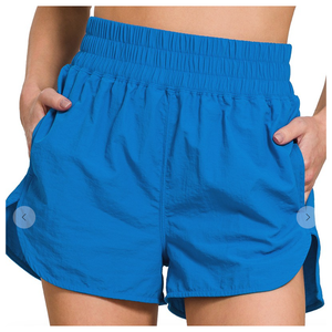 Windbreaker Smocked Waist Shorts- Ocean Blue
