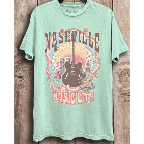 Nashville Music City Graphic Tee- Mint Mineral Wash