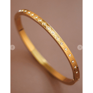 Waterproof Gold Bangle with Rhinestone Accents