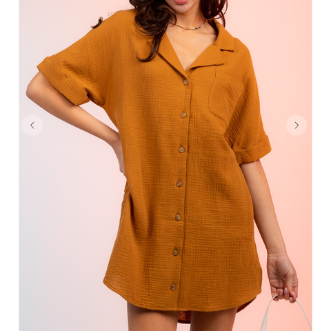 Half Sleeve Cutout Back Mini Shirt Dress - Camel