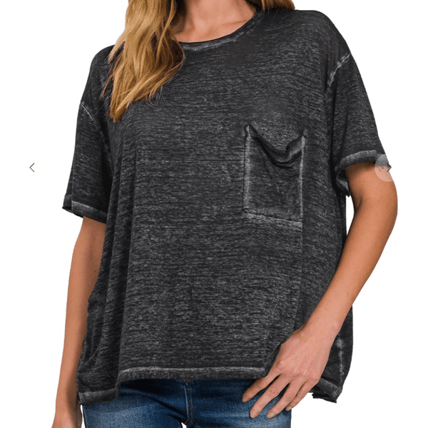 Oversized Washed Melange Burnout Raw Edge Tee