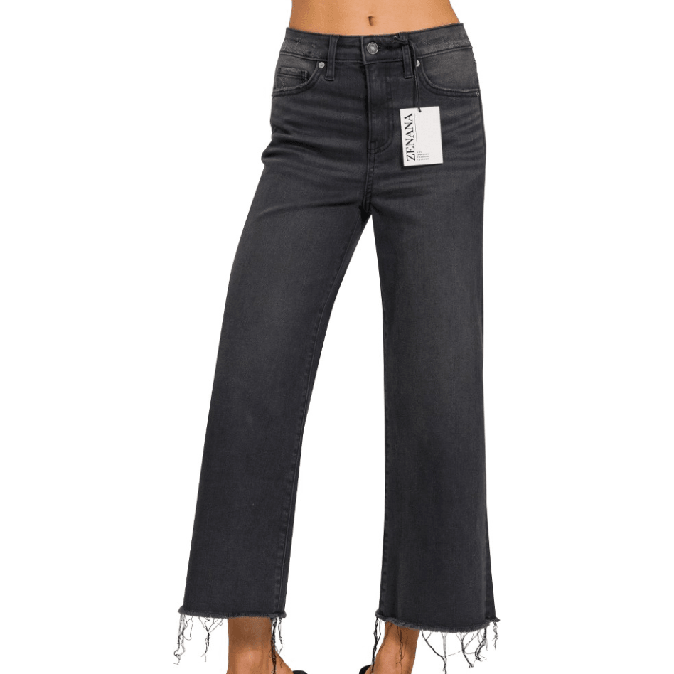 High Rise Washed Black Cropped Jeans