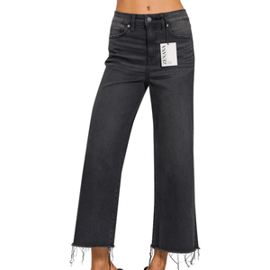 High Rise Washed Black Cropped Jeans