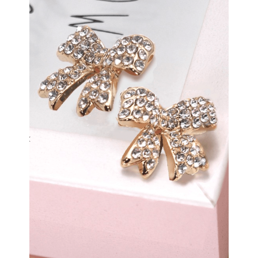 RHINESTONE BOW RIBBON STUD EARRINGS