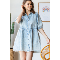 Denim Button Down Puff Sleeve Dress