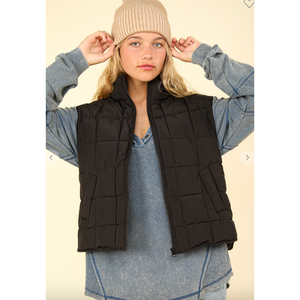 Black Solid Puffer Vest