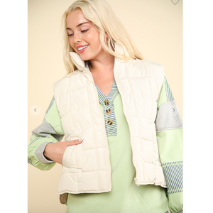 Ecru Solid Puffer Vest