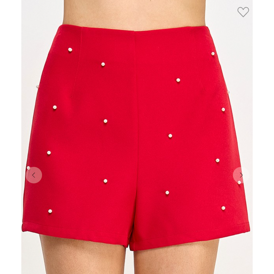 High Waist Short With Pearls - Red