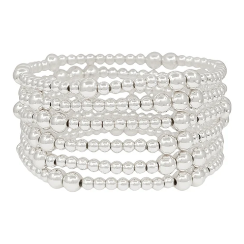 Silver Beaded Water Resistant Stretch Bracelets