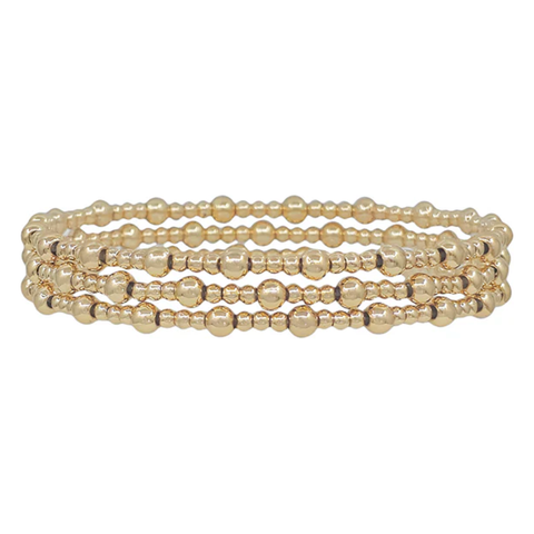 Water Resistant Small Gold Beaded Set of 3 Stretch Bracelets