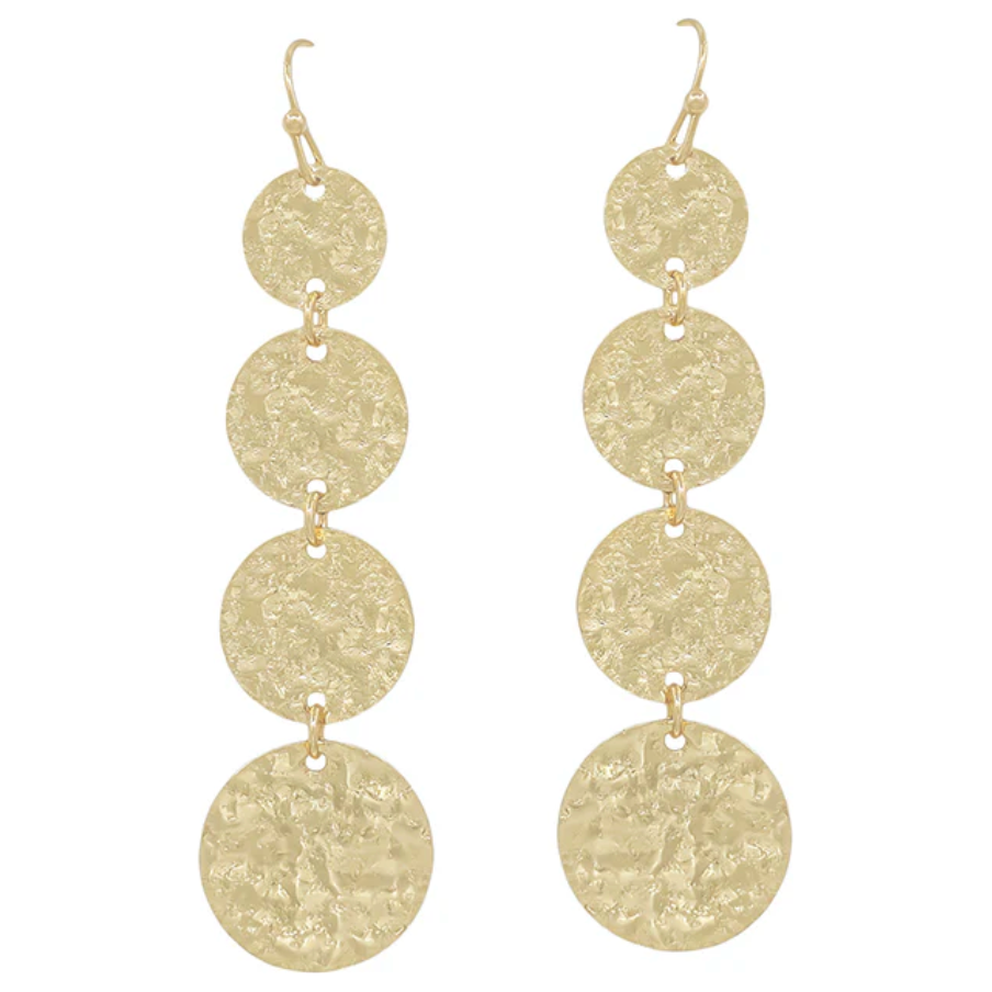 Gold Hammered Round 4 Drop 2" Earring