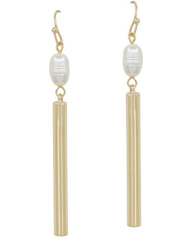 2" Freshwater Pearl with Gold Bar Earring