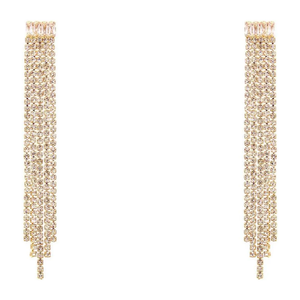 Gold Rhinestone Fringe Tassel 3" Earring