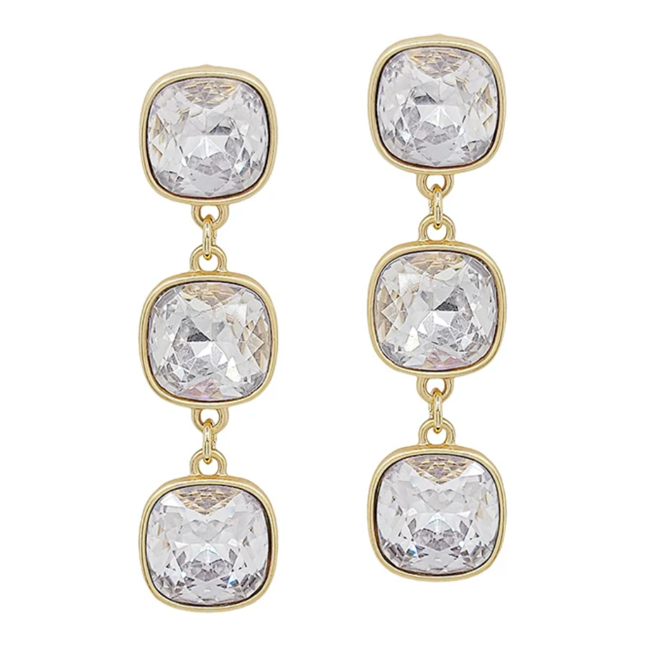 Clear Crystal Triple Drop 2" Earring