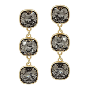 Black Diamond Crystal Triple Drop 2" Earring