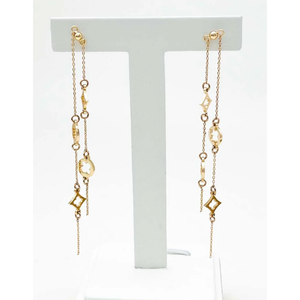 Gold Brass Clover and Crystal Drop 2" Earring