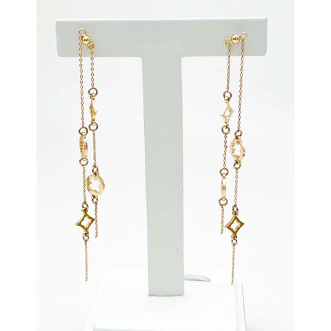 Gold Brass Clover and Crystal Drop 2" Earring