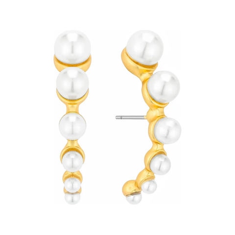 Gold with Pearl Studded Accents Stud .75" Earring