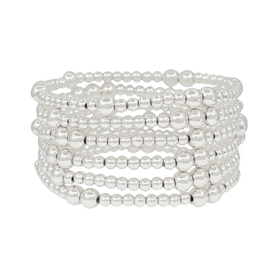 Silver Beaded Water Resistant Stretch Bracelet