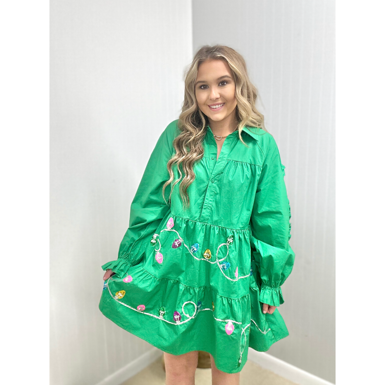 Bright Lights Kelly Green  Christmas Dress