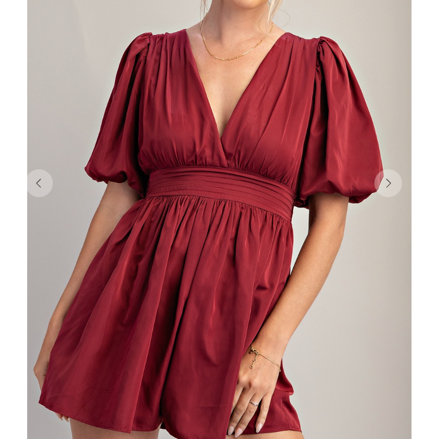 Ballon Sleeve Romper - Burgundy