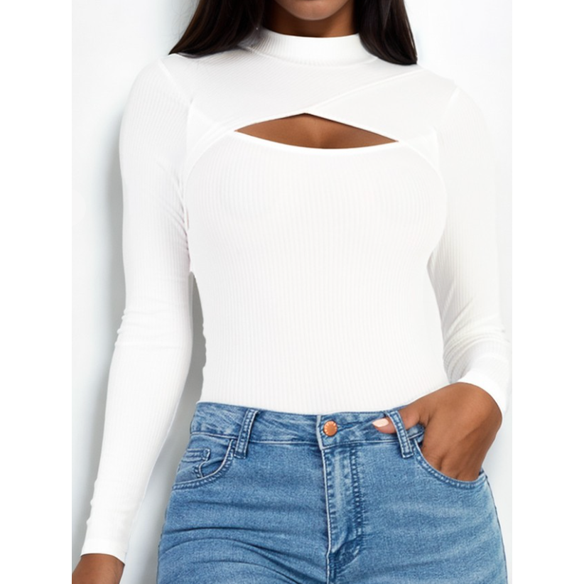 Bodysuit With Front Cutout - White