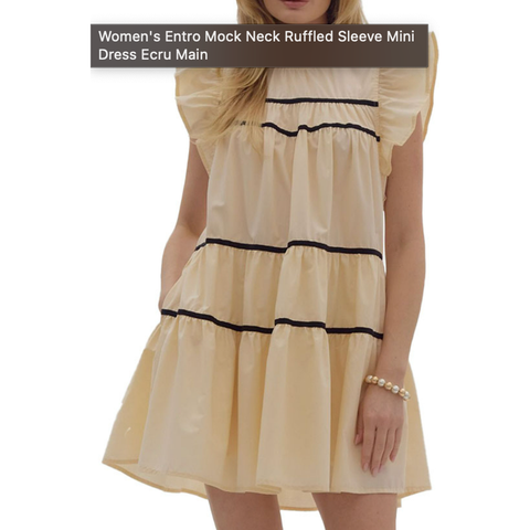 Cream Ruffle Dress with Black Piping