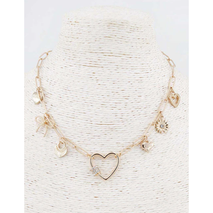 Gold Chain With Rhinestone Hearts and Bow Charms