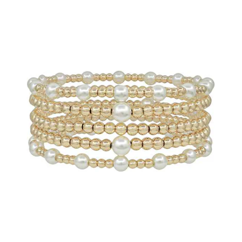 5 Pearl And Gold Beaded Bracelets