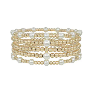 5 Pearl And Gold Beaded Bracelets