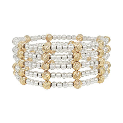 Silver and Gold Textured Beaded Bracelet - Single